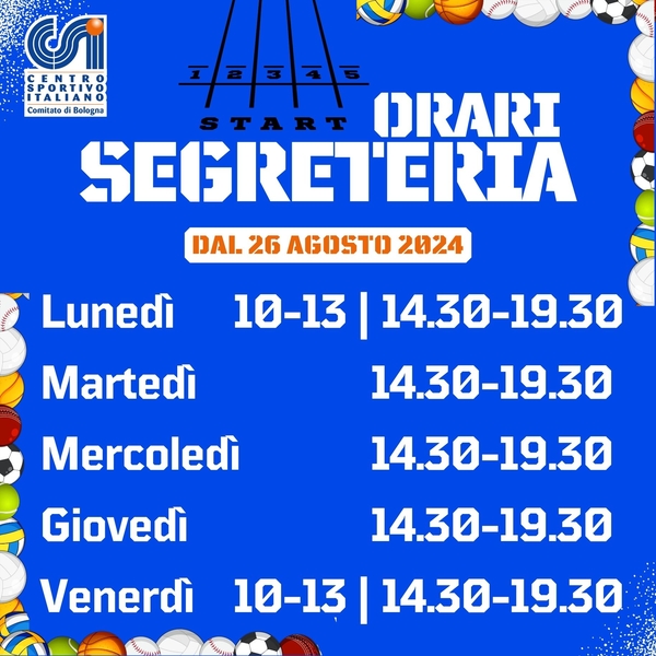 Orari segreteria da settembre 2024