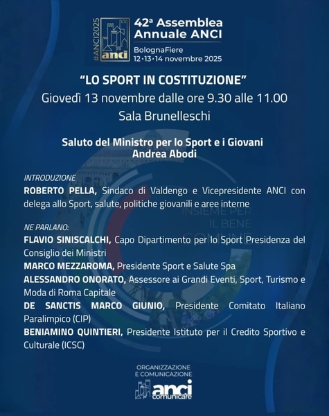 Lo sport in Costituzione tra gli eventi della 42ma Assemblea ANCI