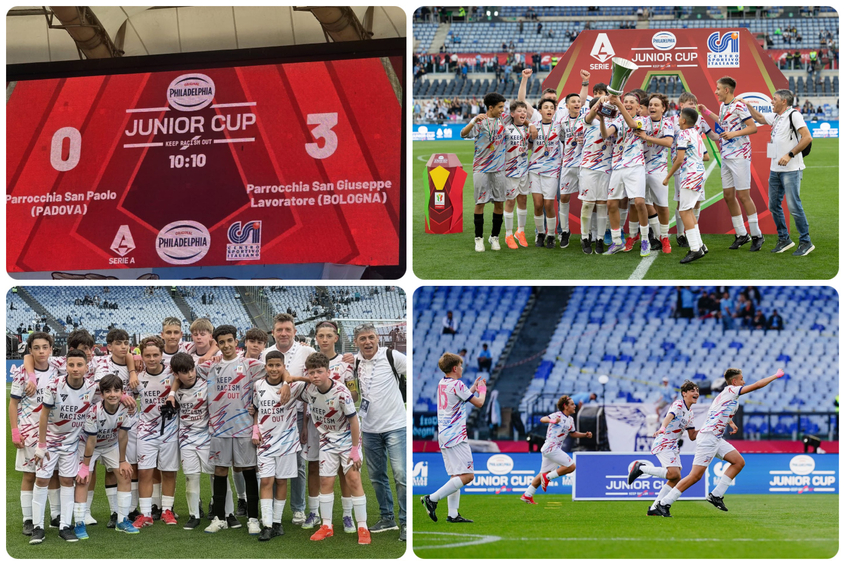 La Parrocchia San Giuseppe Lavoratore alza la coppa della Philadelphia Junior Cup Keep Racism Out