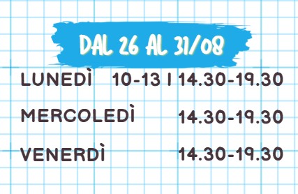 vi aspettiamo orario dal 26 agosto