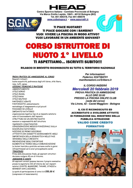 corso istruttore nuoto 1 livello