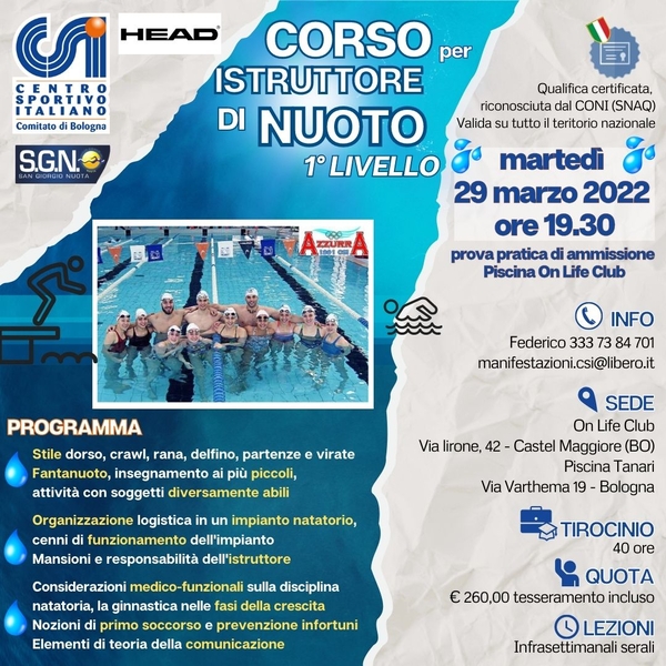 corso nuoto 1 livello marzo 2022