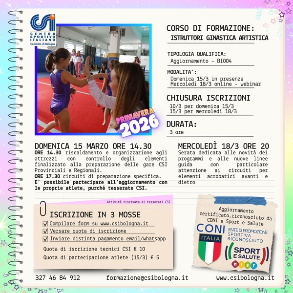 AGGIORNAMENTO TECNICI GINNASTICA MARZO 2026