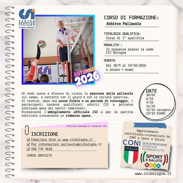 CORSO ARBITRI PALLAVOLO AUTUNNO 2026