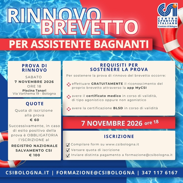 RINNOVO ASSISTENTE BAGNANTI SALVAMENTO 7 novembre 2026