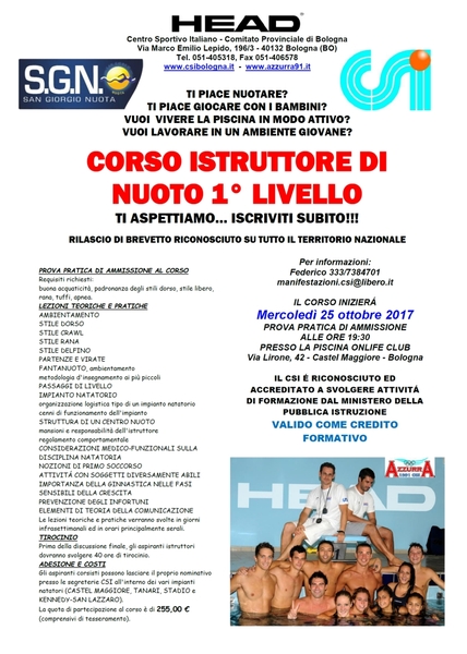 corso istruttore nuoto 1 livello 2017