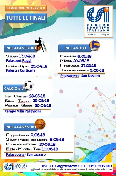Calendario finali stagione 2017 18