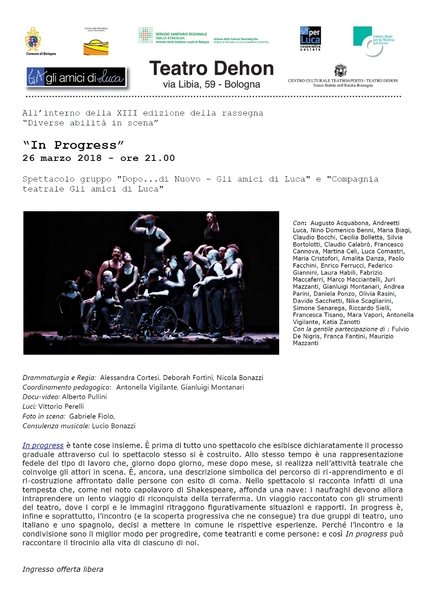 Gli amici di Luca presentano lo spettacolo In Progress